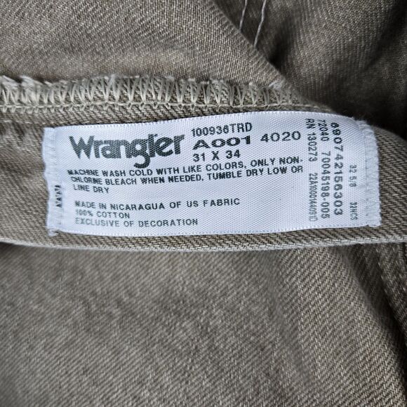 Vtg Wrangler 100936 TRD 31 X 34 Jeans Khaki Brown Straight Leg Western Cowboy - Picture 3 of 3